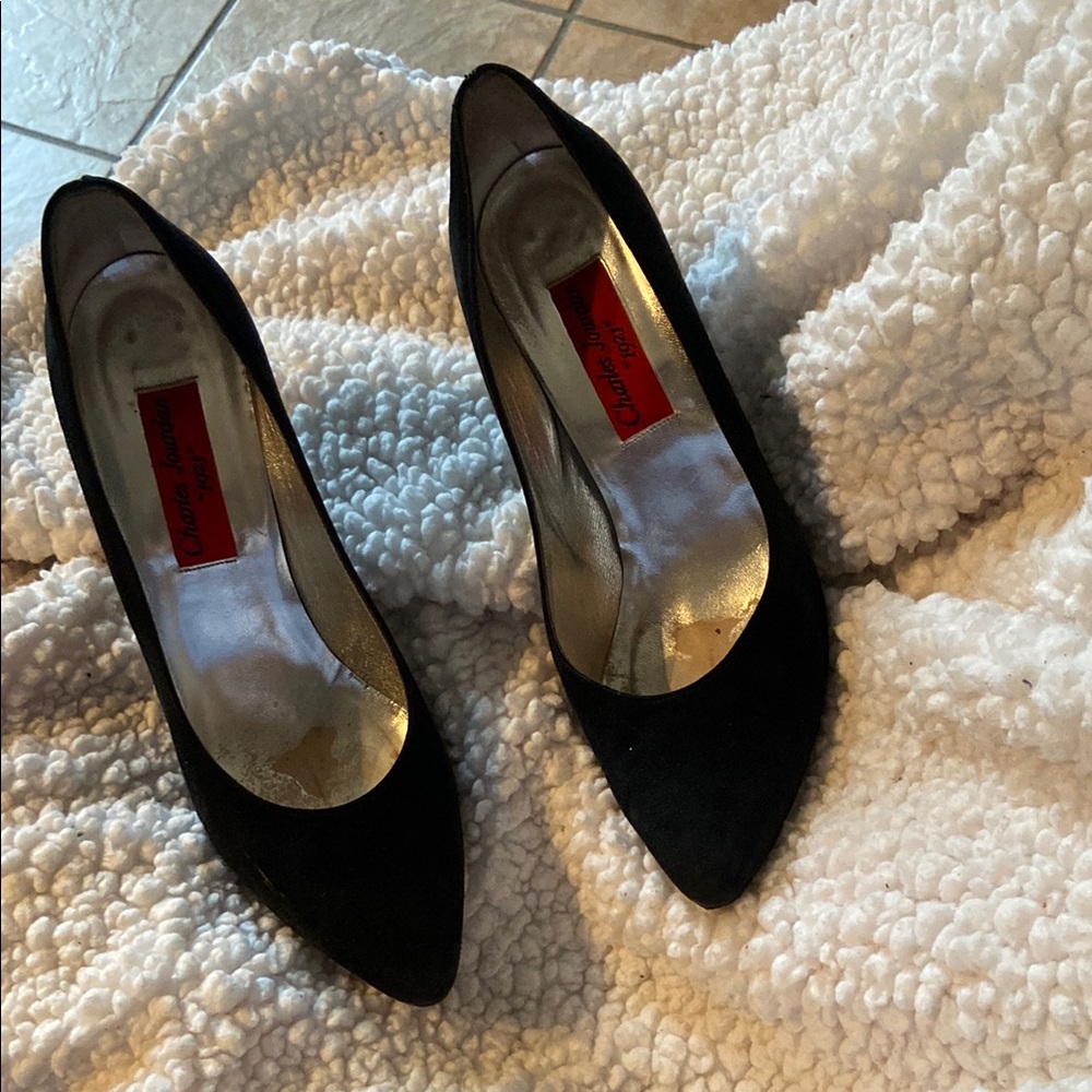 Charles Jourdan Black Suede Heels with Pointed Toe